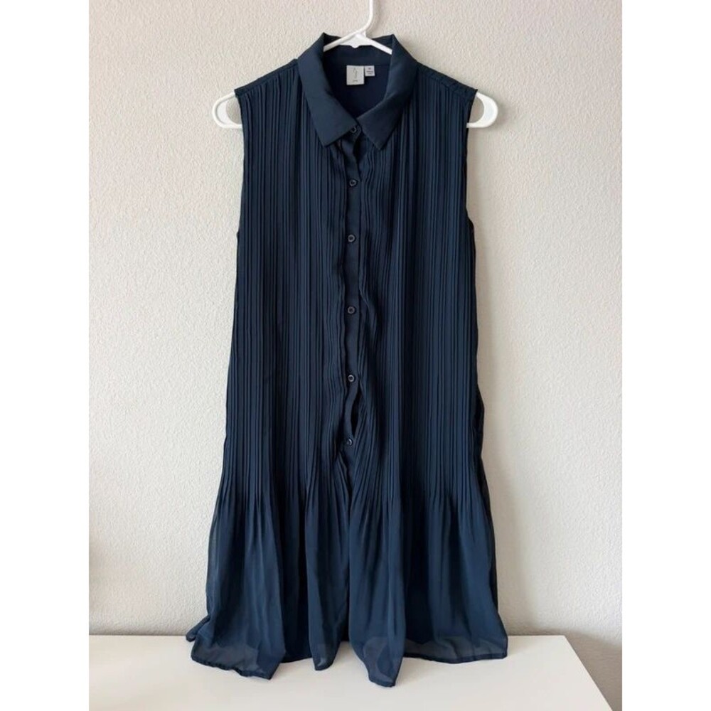 Joie Size M Navy Pleated Sleeveless Shirt Dress Style Party Cocktail